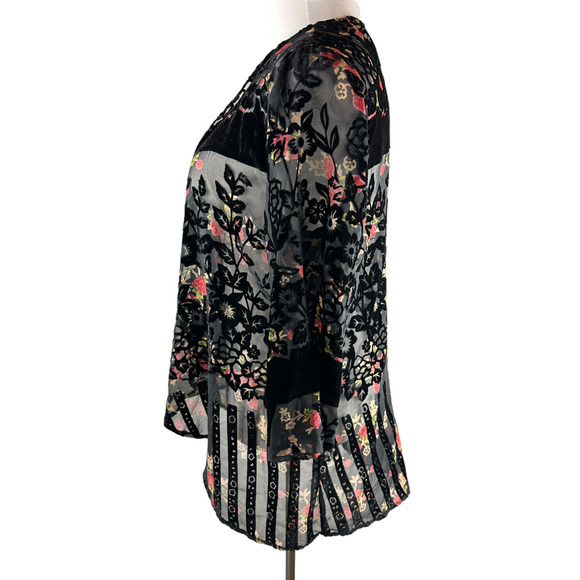 Anthropologie Roseband Velvet Kimono Burnout Open Cardigan Top Multi Color OS - Picture 4 of 9